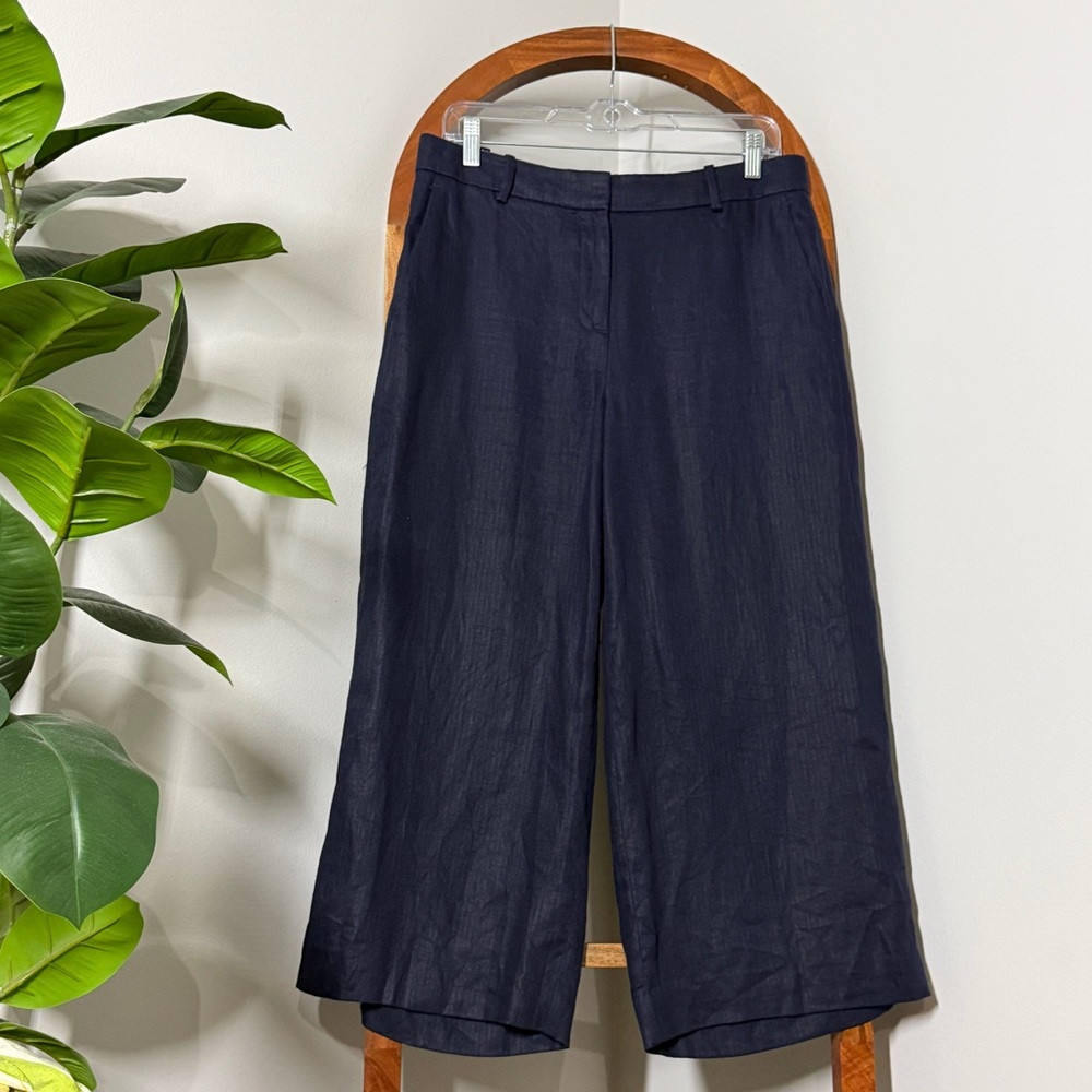J. Crew 6 Navy Blue Gazebo Wide Leg Cropped Linen Pants Style E8812